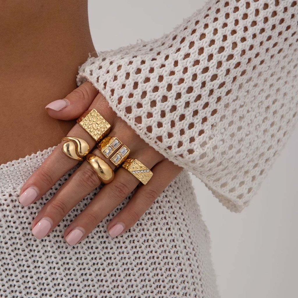 Gold Plated Rhinestone Ring Set