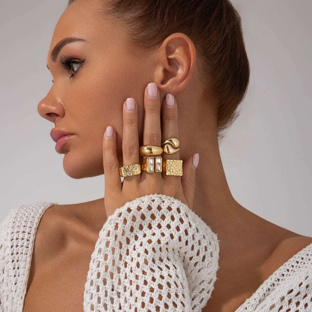 Gold Plated Rhinestone Ring Set