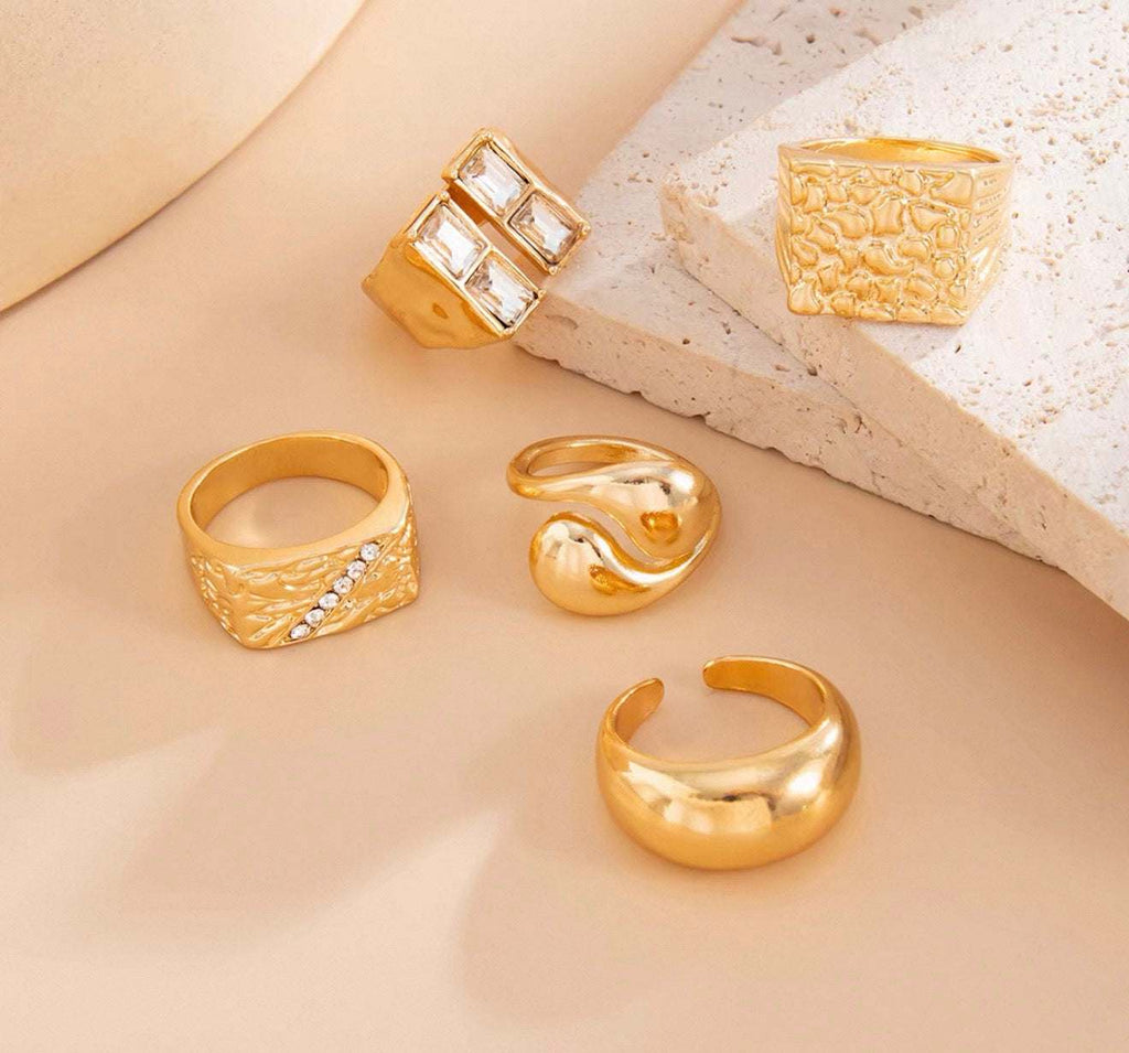 Gold Plated Rhinestone Ring Set