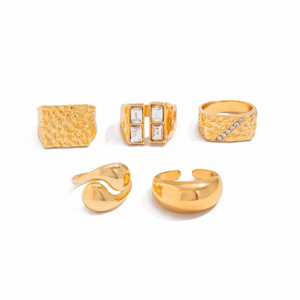 Gold Plated Rhinestone Ring Set