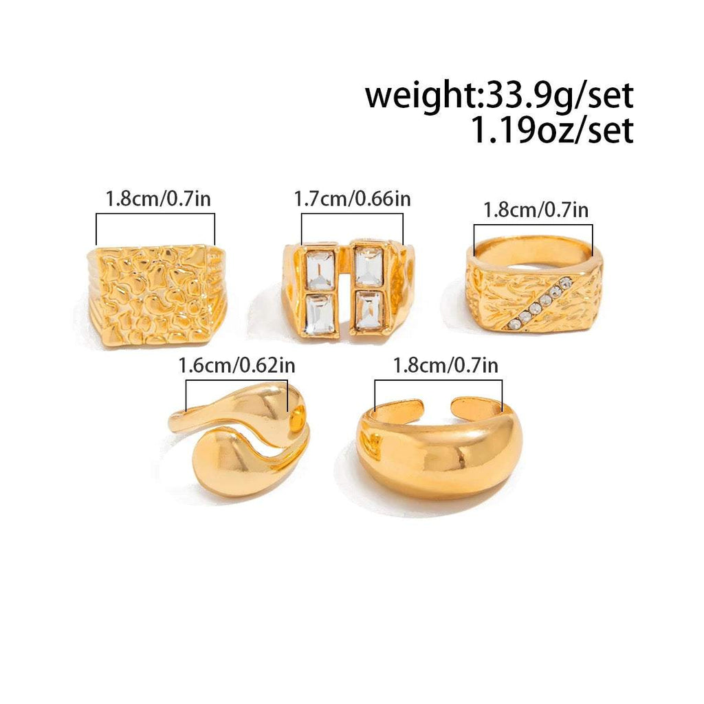 Gold Plated Rhinestone Ring Set