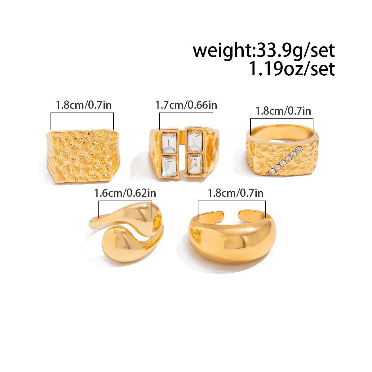 Gold Plated Rhinestone Ring Set