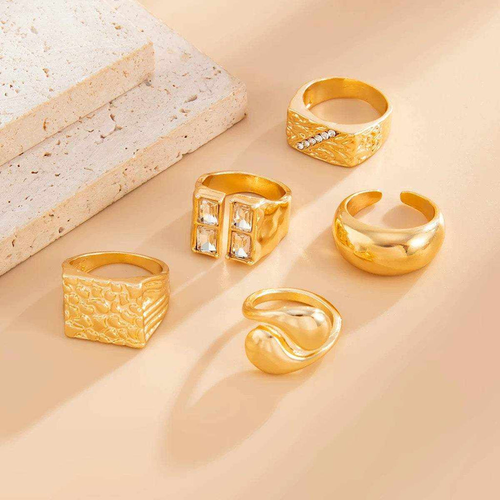 Gold Plated Rhinestone Ring Set